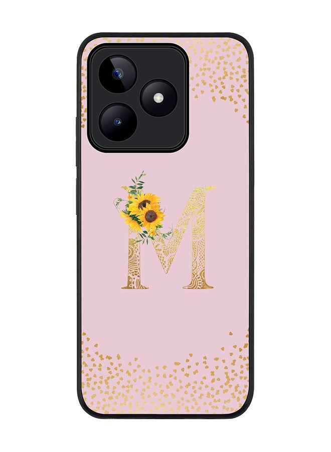 Stylizedd Rugged Black edge case for Realme C51 / Realme Note 50 4G,Custom Monogram Initial Letter Floral Pattern Alphabet - M (Pink) - Image 1