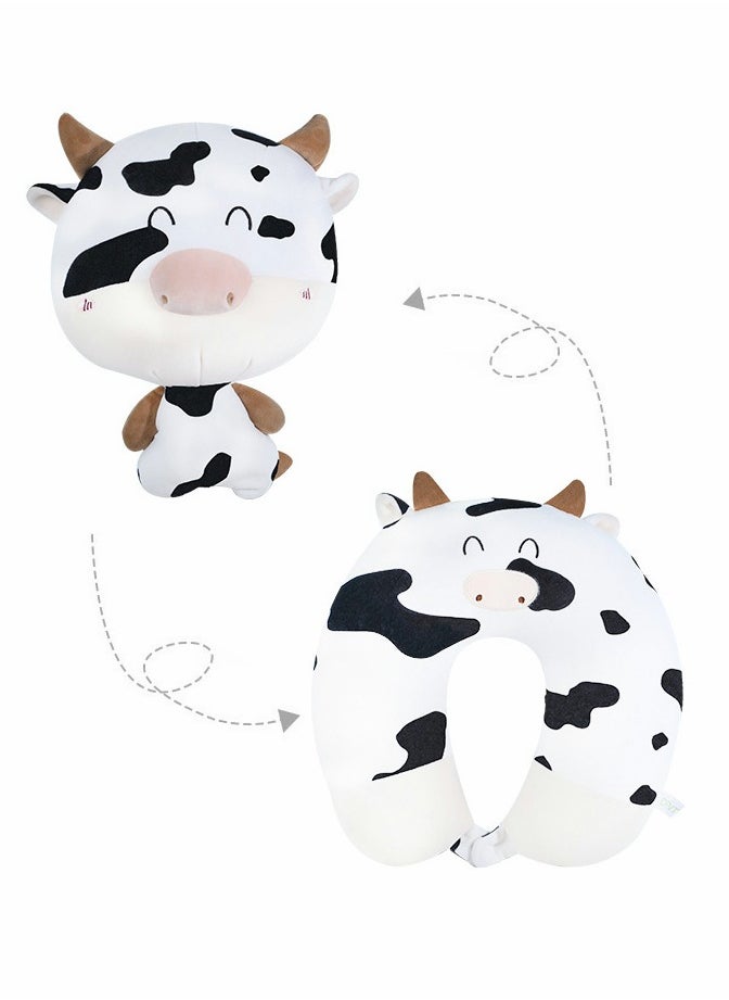 SYOSI - Cow Pillow, U-shaped Pillow, Neck Pillow, Cartoon Cow Pillow, Deformed Pillow, Pillow, Neck Pillow, 2-in-1 Travel Pillow Convertible Kids Neck Pillow, for Airplane Traveling Sleeping (Bull) - Image 1