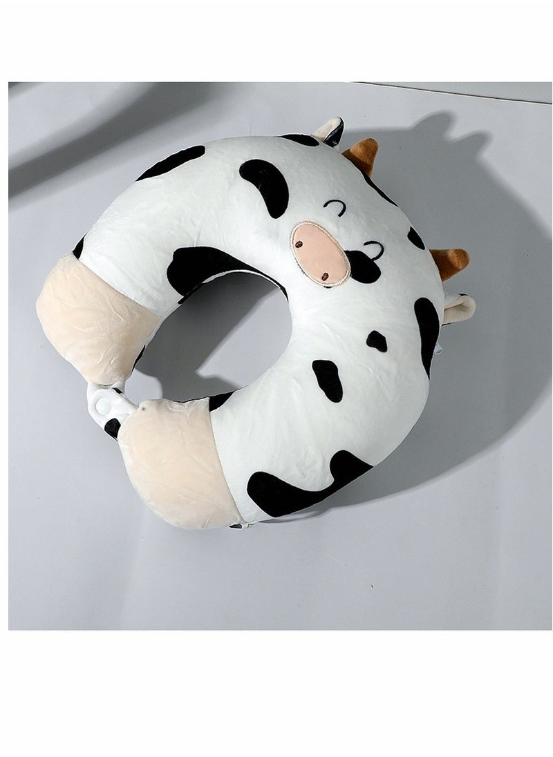 SYOSI - Cow Pillow, U-shaped Pillow, Neck Pillow, Cartoon Cow Pillow, Deformed Pillow, Pillow, Neck Pillow, 2-in-1 Travel Pillow Convertible Kids Neck Pillow, for Airplane Traveling Sleeping (Bull) - Image 1