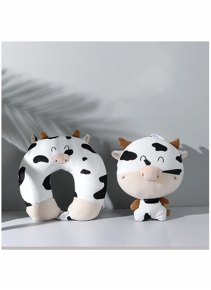 SYOSI - Cow Pillow, U-shaped Pillow, Neck Pillow, Cartoon Cow Pillow, Deformed Pillow, Pillow, Neck Pillow, 2-in-1 Travel Pillow Convertible Kids Neck Pillow, for Airplane Traveling Sleeping (Bull) - Image 1