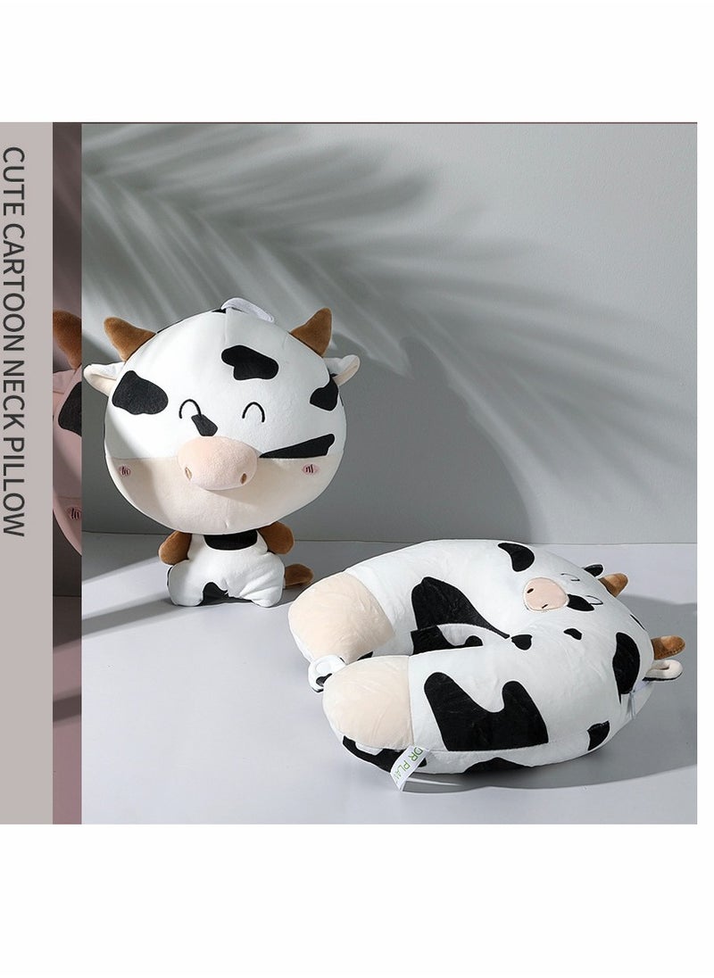 SYOSI - Cow Pillow, U-shaped Pillow, Neck Pillow, Cartoon Cow Pillow, Deformed Pillow, Pillow, Neck Pillow, 2-in-1 Travel Pillow Convertible Kids Neck Pillow, for Airplane Traveling Sleeping (Bull) - Image 1