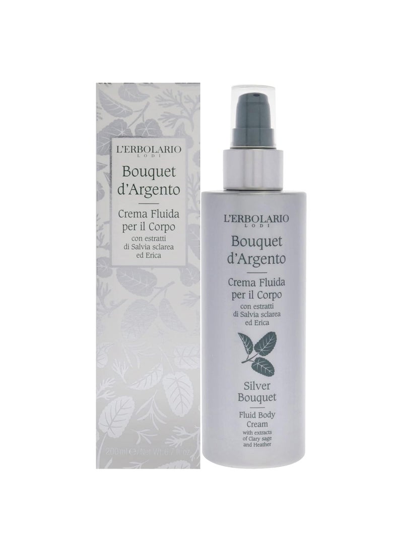 L'Erbolario - LErbolario Silver Bouquet Fluid Body Cream  Moisturizer for Dry Skin  Clary Sage and Heather Leaves  Skin Care with Vitamin C and E  67 oz - Image 1