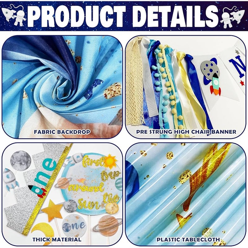 BORAMDO First Trip Around The Sun Party Decorations for Boy - Space Theme 1st Birthday Supplies, Backdrop, Balloons Garland, Monthly Photo Banner - Image 4