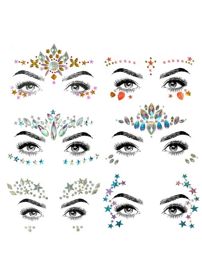 SHINEYES 6 Pcs Festival Party Face Jewels, Rhinestone Face Gems, Halloween Music Festival Birthday Rave Carnival Party Face Stickers - Image 1