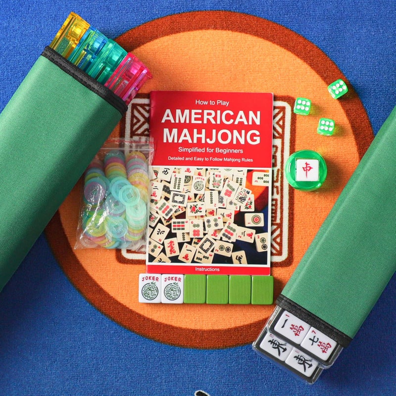GUSTARIA American Mahjong Game Set, 166 Green Tiles, 4 All-in-One Color Rack/Pushers, Complete Mahjong Tile Setï¼ŒGreen Carrying Bag - Image 3