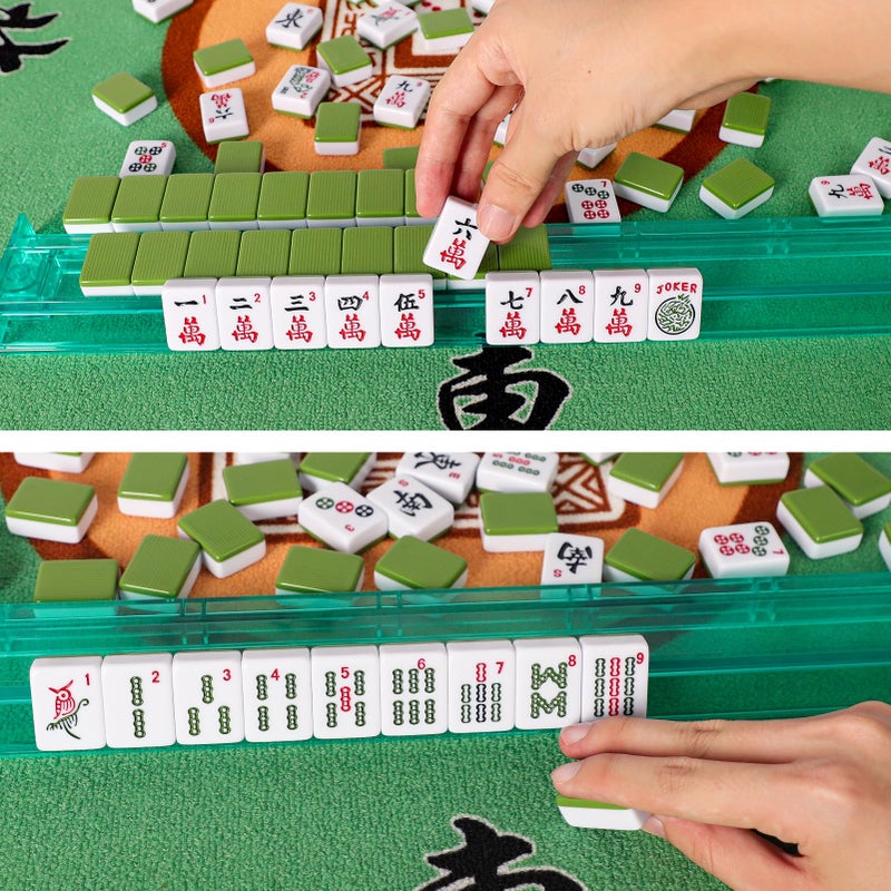 GUSTARIA American Mahjong Game Set, 166 Green Tiles, 4 All-in-One Color Rack/Pushers, Complete Mahjong Tile Setï¼ŒGreen Carrying Bag - Image 4