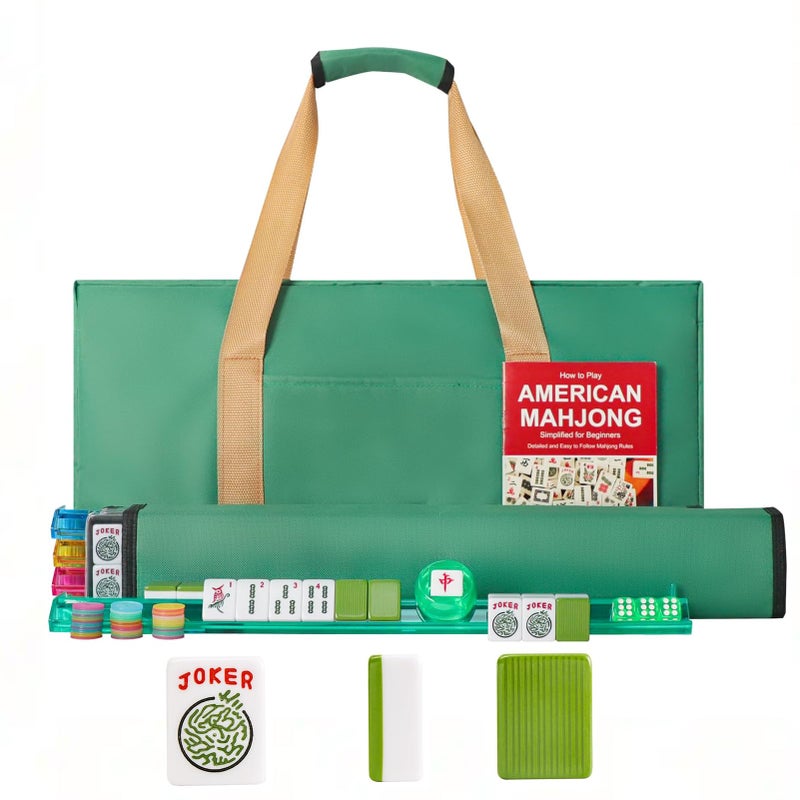 GUSTARIA American Mahjong Game Set, 166 Green Tiles, 4 All-in-One Color Rack/Pushers, Complete Mahjong Tile Setï¼ŒGreen Carrying Bag - Image 1