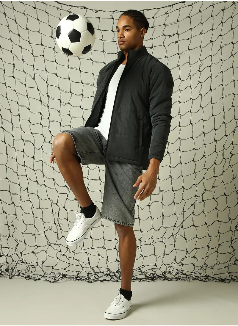 هوبرهولمي Men's Grey 100% Cotton Distressed Cropped Loose Fit Shorts