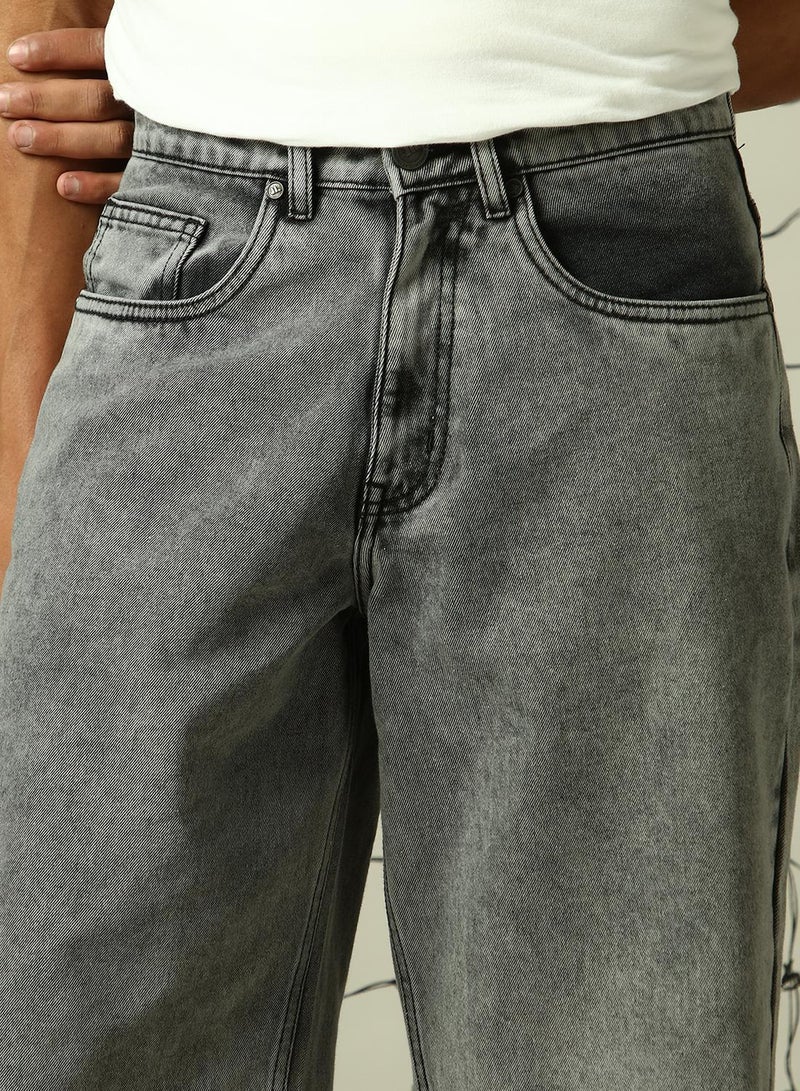 Hubberholme Men's Grey 100% Cotton Distressed Cropped Loose Fit Shorts  - Image 4