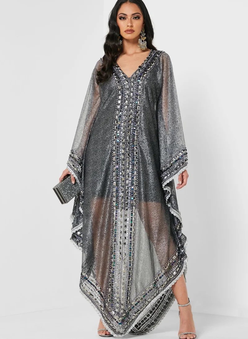 a star is born Embroidered Asymmetric Sleeve Kaftan