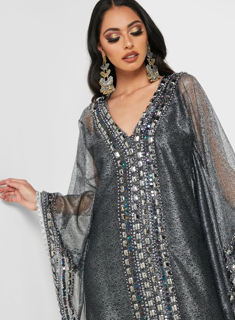 a star is born Embroidered Asymmetric Sleeve Kaftan