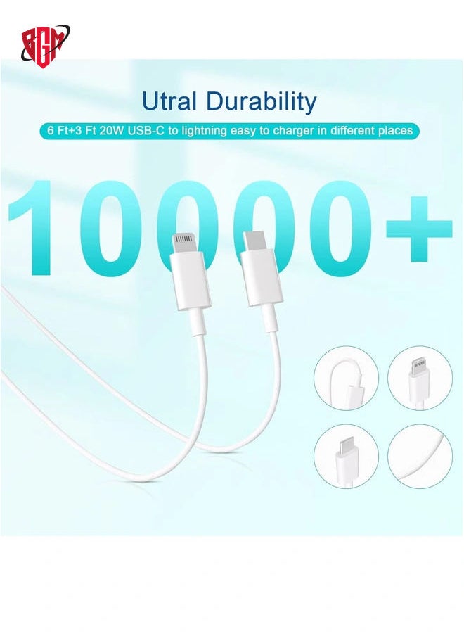 BGM - Fast Charger iPhone,Apple MFi Certified‘ Type C Wall Charger Block with 2pack [6FT&3FT] Long USB C to Lightning Cable for iPhone 14/13/12/12 Pro Max/11/Xs Max/XR/X,AirPods Pro(White 2pack) - Image 1