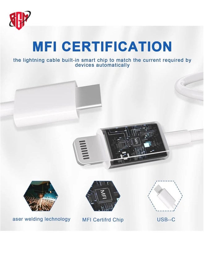 BGM - Fast Charger iPhone,Apple MFi Certified‘ Type C Wall Charger Block with 2pack [6FT&3FT] Long USB C to Lightning Cable for iPhone 14/13/12/12 Pro Max/11/Xs Max/XR/X,AirPods Pro(White 2pack) - Image 1