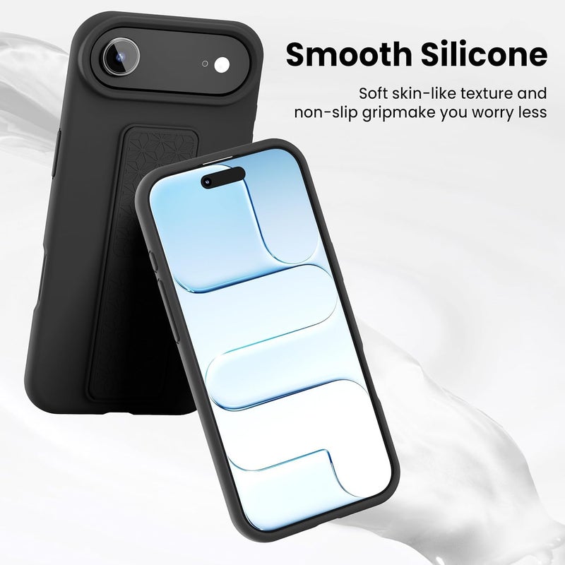 بورتوني حافظة iPhone 17 Air، غطاء حامل إصبع مع حامل قابل للطي، حافظة سيليكون ناعمة متعددة الحوامل مغناطيسية للسيارة لهاتف iPhone 17 Air مقاس 6.5 بوصة (أسود، iPhone 17 Air) - Image 3