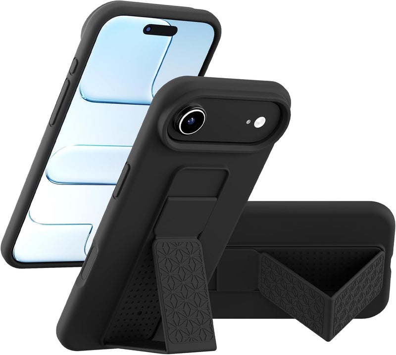 بورتوني حافظة iPhone 17 Air، غطاء حامل إصبع مع حامل قابل للطي، حافظة سيليكون ناعمة متعددة الحوامل مغناطيسية للسيارة لهاتف iPhone 17 Air مقاس 6.5 بوصة (أسود، iPhone 17 Air) - Image 1