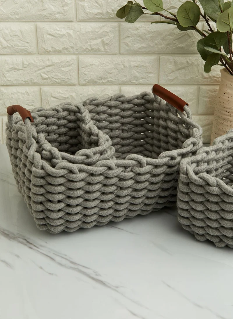 AURORA Set Of 3 Grey Knitted Storage Baskets