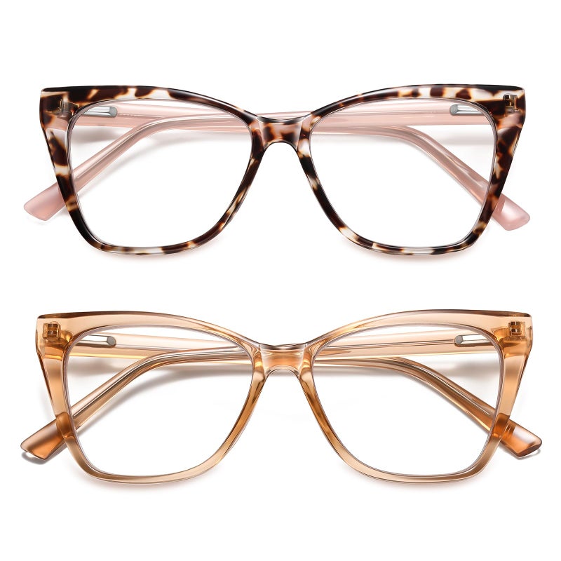 LKEYE Oversized Reading Glasses Women Cat Eye Computer Blue Light Blocking Reader Stylish Ladies Designer Fashion Large Unbreakable Eyewear 2pack Champagne Tortoise Pink LK6042 250 Strength - Image 2