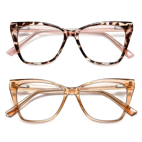 LKEYE Oversized Reading Glasses Women Cat Eye Computer Blue Light Blocking Reader Stylish Ladies Designer Fashion Large Unbreakable Eyewear 2pack Champagne Tortoise Pink LK6042 250 Strength - Image 1