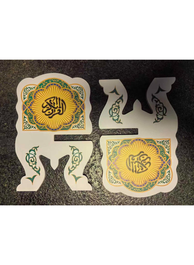 Fianser Traditional Green Islamic Pattern Quran Stand – Wooden Rehal with Floral Motif Decals – Lightweight Foldable Book Rest for Muslim Prayer & Study - Image 4