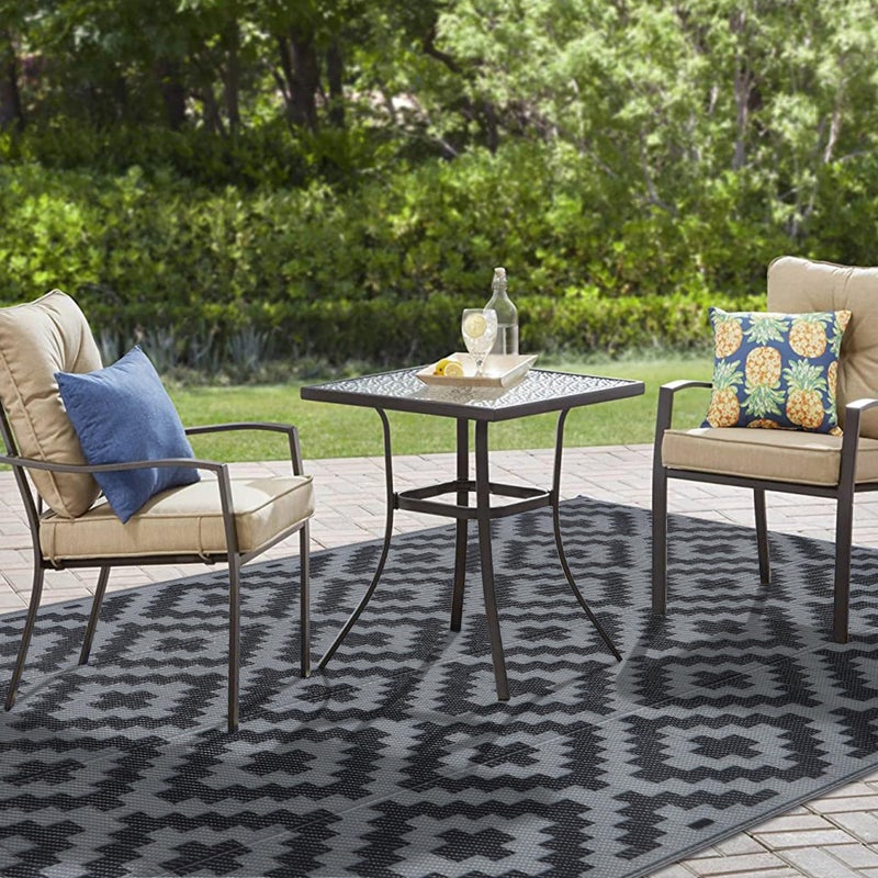 SAND MINE Waterproof Outdoor Rug 5x8 ft, Plastic Reversible Rug, Modern Area Rug, Large Floor Mat for Outdoors, RV, Patio, Backyard, Deck, Picnic, Beach, Camping, Black Grey Lattice - Image 5