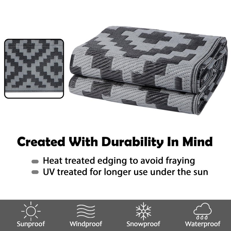 SAND MINE Waterproof Outdoor Rug 5x8 ft, Plastic Reversible Rug, Modern Area Rug, Large Floor Mat for Outdoors, RV, Patio, Backyard, Deck, Picnic, Beach, Camping, Black Grey Lattice - Image 3