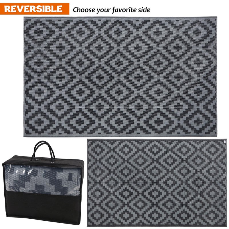 SAND MINE Waterproof Outdoor Rug 5x8 ft, Plastic Reversible Rug, Modern Area Rug, Large Floor Mat for Outdoors, RV, Patio, Backyard, Deck, Picnic, Beach, Camping, Black Grey Lattice - Image 2