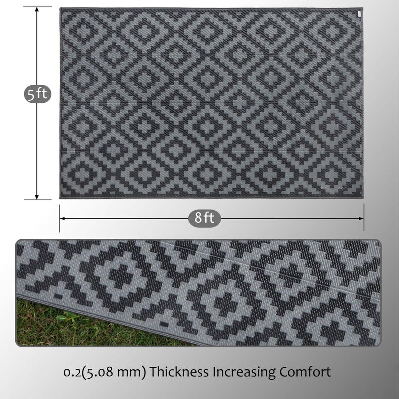 SAND MINE Waterproof Outdoor Rug 5x8 ft, Plastic Reversible Rug, Modern Area Rug, Large Floor Mat for Outdoors, RV, Patio, Backyard, Deck, Picnic, Beach, Camping, Black Grey Lattice - Image 4