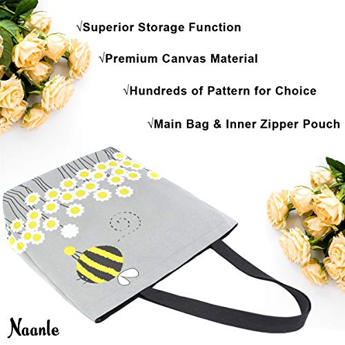 Naanle Bee Animal Canvas Tote Bag Large Women Casual Shoulder Bag Handbag, Bumblebee Daisies Reusable Multipurpose Heavy Duty Shopping Grocery Cotton Bag for Outdoors. - Image 5