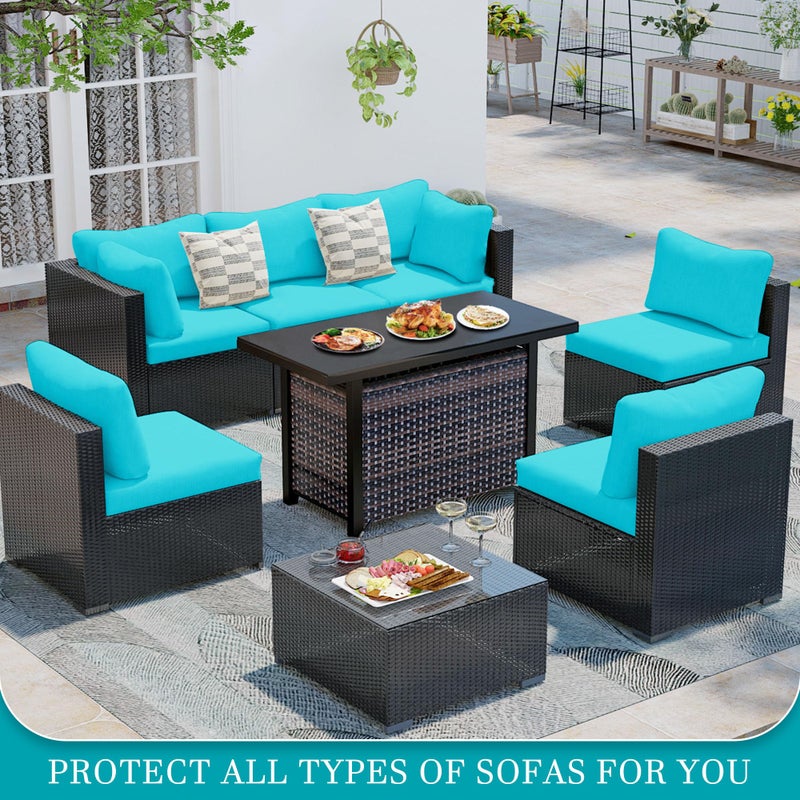 BIETYONE 12 Pcs Stretch Patio Cushion Covers,Outdoor Couch Covers Replacement,Outdoor Couch & Sofa Slipcovers,for Patio Furniture Cushion Covers,Washable Reusable Furniture Protector (Sky Blue, Cover Only) - Image 4