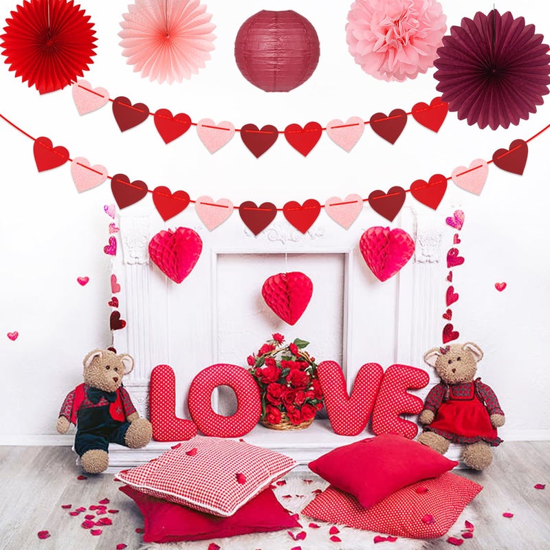 Hugfond Galentines Party-Decorations Valentines Day Heart-Garland - 52ft Burgundy-Red Rose-Gold Streamers Paper Banner, Anniversary Baby Shower Wedding Hanging Decor Hugfond - Image 5