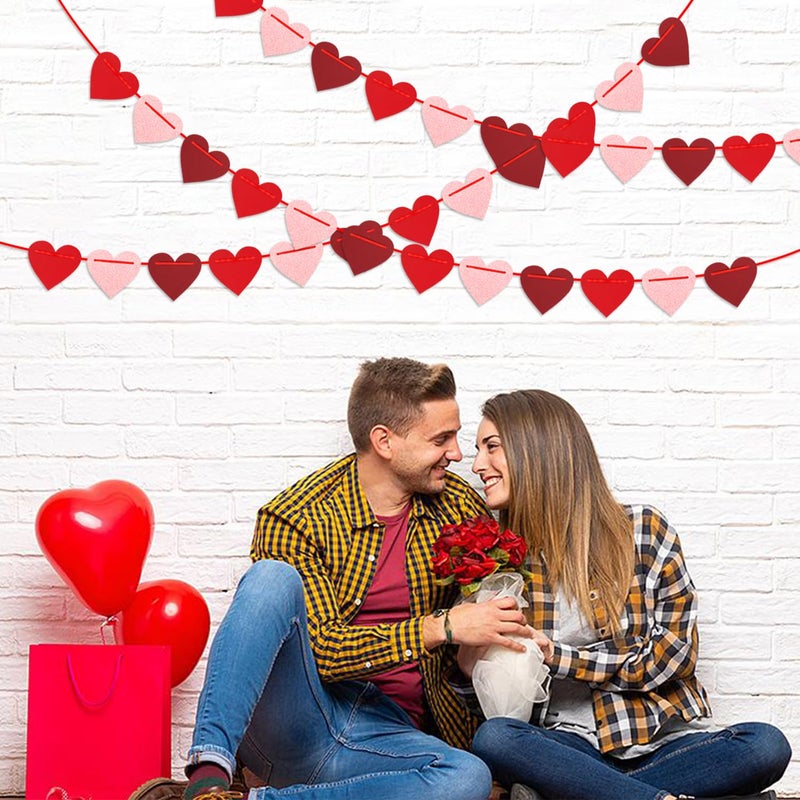 Hugfond Galentines Party-Decorations Valentines Day Heart-Garland - 52ft Burgundy-Red Rose-Gold Streamers Paper Banner, Anniversary Baby Shower Wedding Hanging Decor Hugfond - Image 2