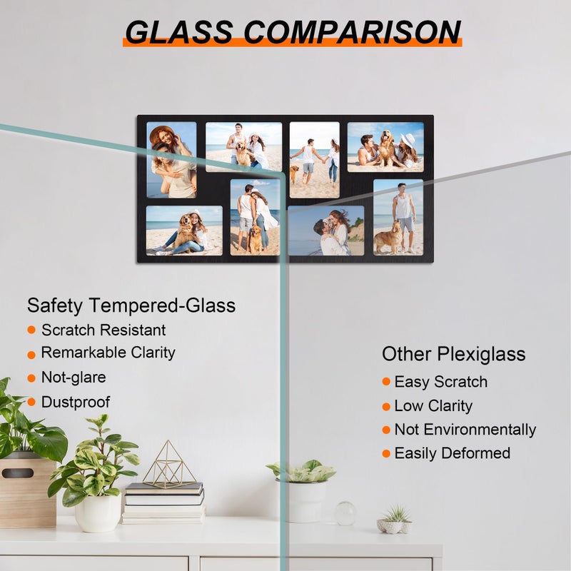 YESKAY 4x6 Picture Frame Collage for Wall Decor,Multiple Photo Collage Frames with Tempered Glass,8-Opening for 4 x 6 Picture Frames,Rustic Black,1 Pack(OD:11.75X21in) - Image 5