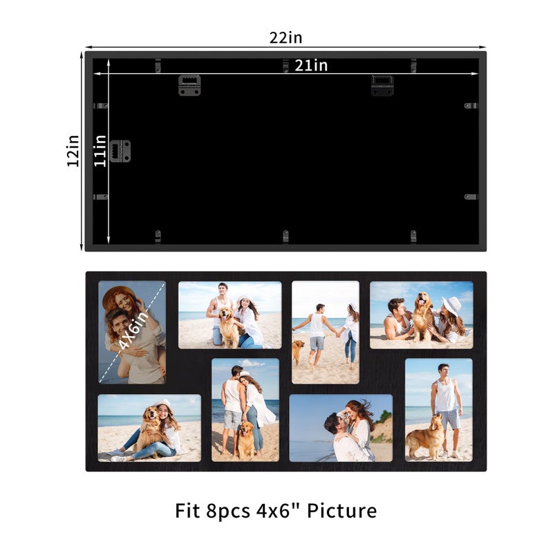 YESKAY 4x6 Picture Frame Collage for Wall Decor,Multiple Photo Collage Frames with Tempered Glass,8-Opening for 4 x 6 Picture Frames,Rustic Black,1 Pack(OD:11.75X21in) - Image 2
