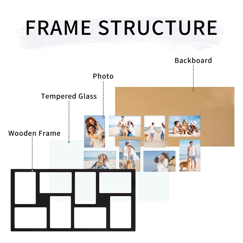 YESKAY 4x6 Picture Frame Collage for Wall Decor,Multiple Photo Collage Frames with Tempered Glass,8-Opening for 4 x 6 Picture Frames,Rustic Black,1 Pack(OD:11.75X21in) - Image 3