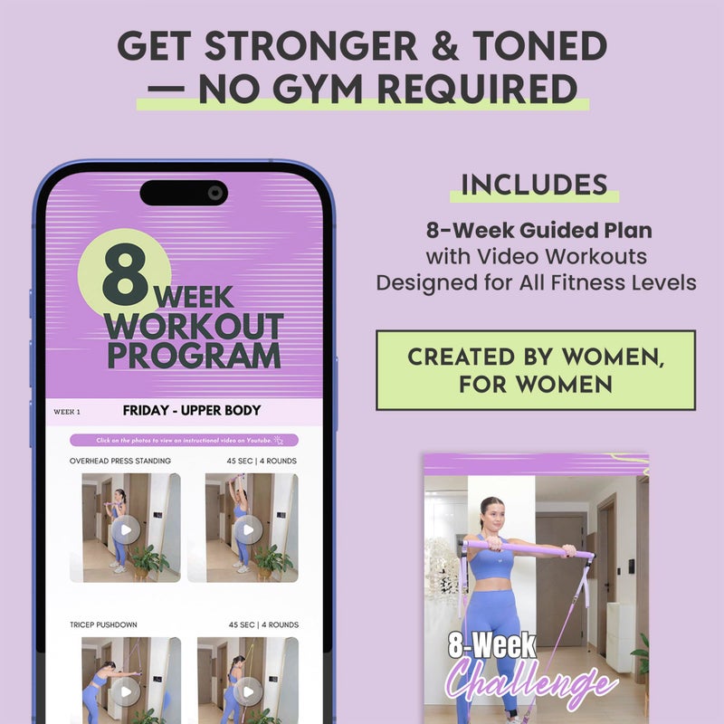 Alignrgy Upgraded Pilates Bar Kit with Resistance Bands (20,30,40,50 Lbs) â€“ Adjustable Pilates Bar Kit for Full Body Workouts â€“ at Home Workout kit for Busy Women - Guided 8 Week Video Program Included - Image 4