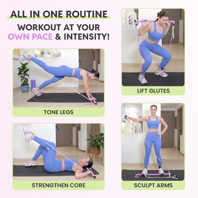 Alignrgy Upgraded Pilates Bar Kit with Resistance Bands (20,30,40,50 Lbs) â€“ Adjustable Pilates Bar Kit for Full Body Workouts â€“ at Home Workout kit for Busy Women - Guided 8 Week Video Program Included - Image 2