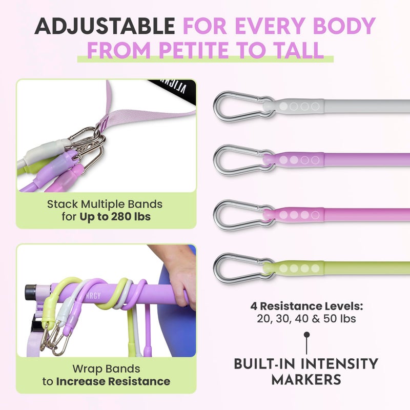 Alignrgy Upgraded Pilates Bar Kit with Resistance Bands (20,30,40,50 Lbs) â€“ Adjustable Pilates Bar Kit for Full Body Workouts â€“ at Home Workout kit for Busy Women - Guided 8 Week Video Program Included - Image 3