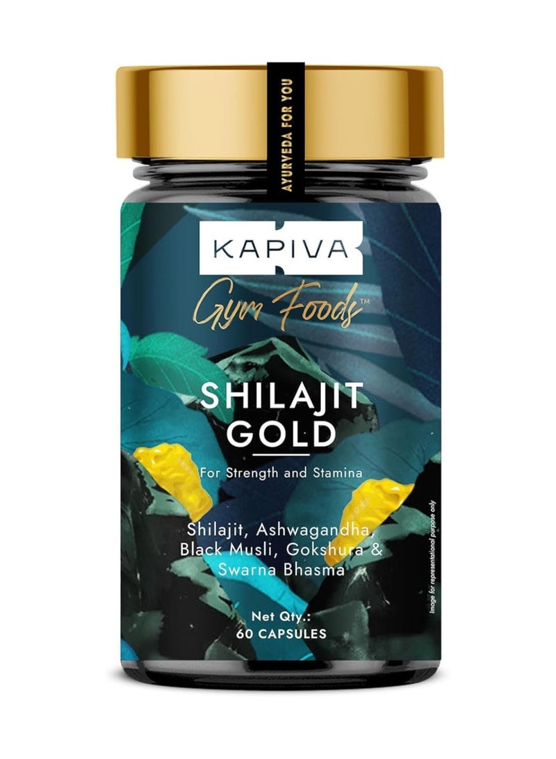 Kapiva Shilajit Gold 60 Capsules | Contains 24 Carat Gold | Boosts Stamina In 4 Weeks | 100% Ayurvedic 60 Count - Image 1