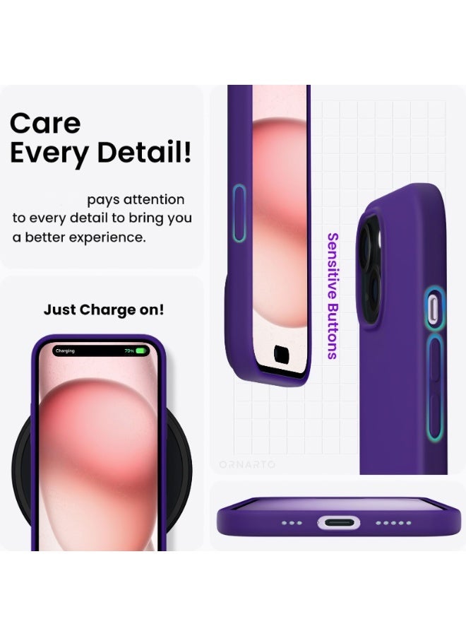 جراب متوافق مع iPhone 13/14 مقاس 6.1 بوصة، جراب هاتف نحيف من السيليكون السائل مكون من 4 طبقات من المطاط الهلامي الناعم المقاوم للصدمات مع بطانة من الألياف الدقيقة المضادة للخدش (أرجواني) - Image 2