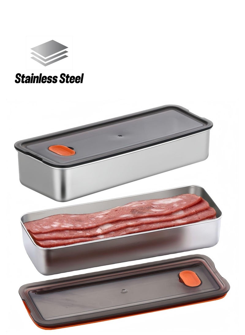 KASTWAVE Container for Refrigerator,2PCS Storage Containers with Lids Airtight,304 Stainless Steel Airtight Deli Meat Storage Containers for Fridge, Long Kitchen Food Storage Container - Image 1