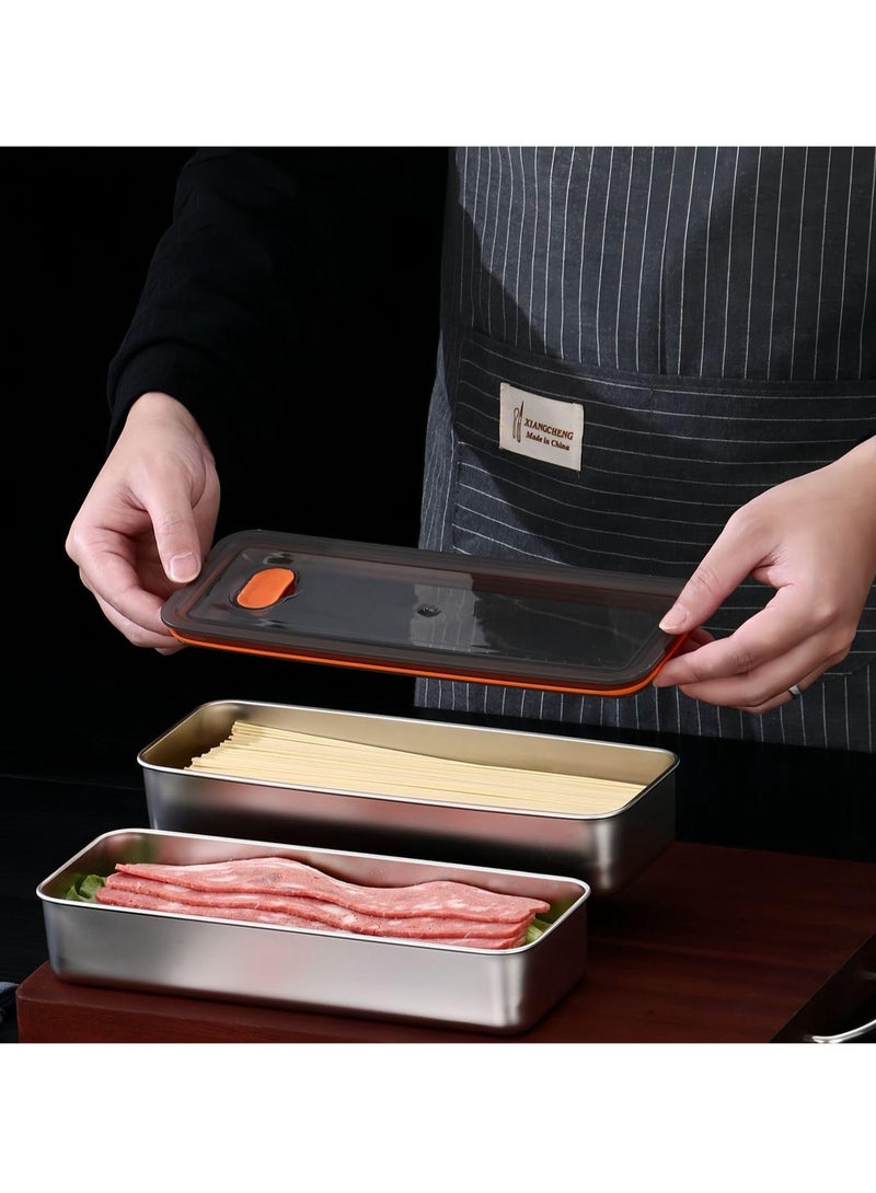 KASTWAVE Container for Refrigerator,2PCS Storage Containers with Lids Airtight,304 Stainless Steel Airtight Deli Meat Storage Containers for Fridge, Long Kitchen Food Storage Container - Image 2