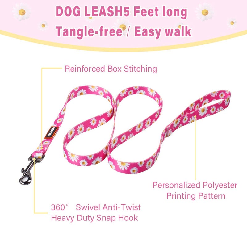 QQPETS Dog Harness Leash Set Adjustable Heavy Duty No Pull Halter Harnesses for Small Medium Large Breed Dogs Back Clip Anti-Twist Perfect for Walking (S(14"-20" Chest Girth), Daisy) - Image 3