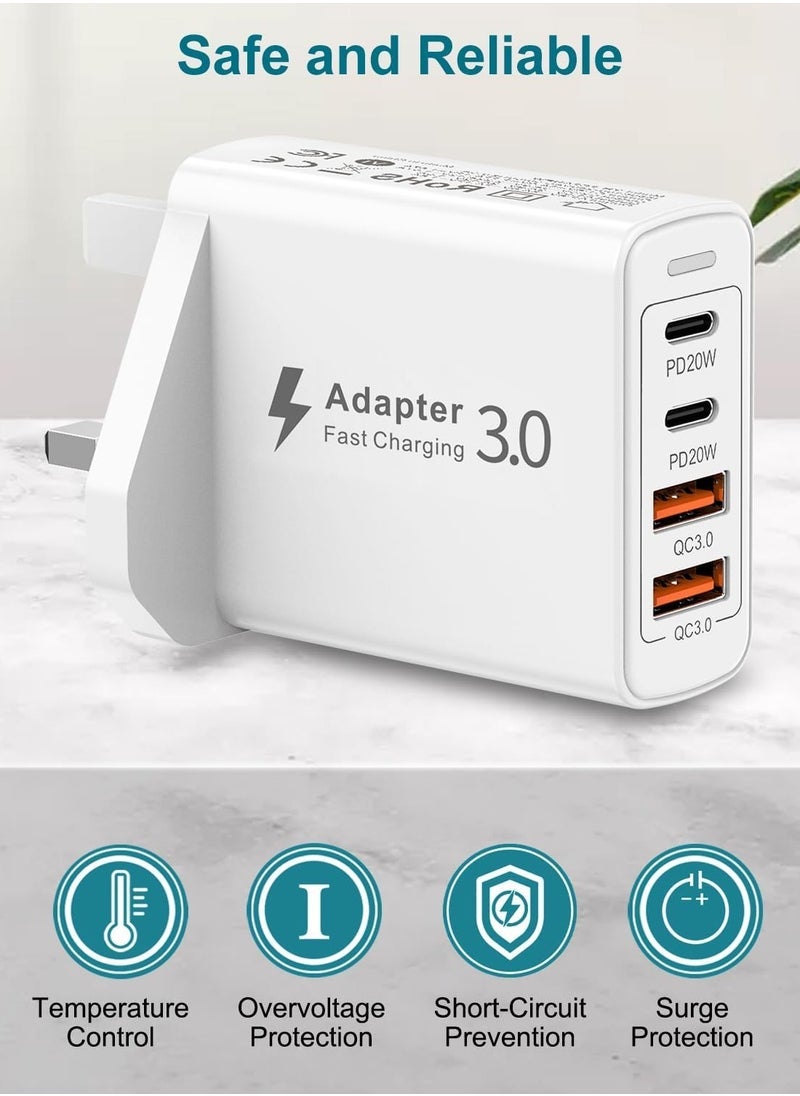 Gravity USB C Plug 40W 4-Port USB C Fast Charger – Multi USB Adapter with Dual USB-C Ports, UK Plug – Fast Charging Power Adapter for iPhone 15, 14, 13, 12, 11 Pro Max, iPad, Samsung Galaxy & More - Image 3