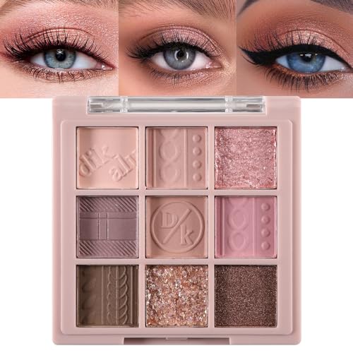 Erinde 9 Colors Eyeshadow Palette Matte Shimmer Glitter Eye Shadow Makeup Palette Highly Pigmented Long Lasting Waterproof Natural Neutral Nude Eyeshadow Makeup Pallet Pink Purple Rose - Image 1