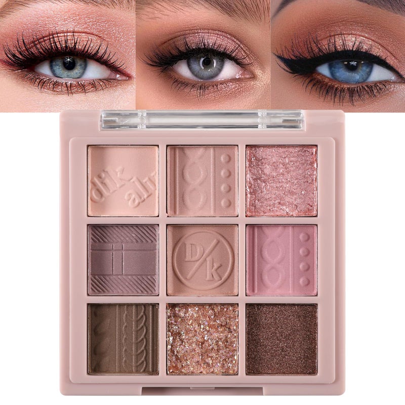 Erinde 9 Colors Eyeshadow Palette Matte Shimmer Glitter Eye Shadow Makeup Palette Highly Pigmented Long Lasting Waterproof Natural Neutral Nude Eyeshadow Makeup Pallet Pink Purple Rose - Image 3