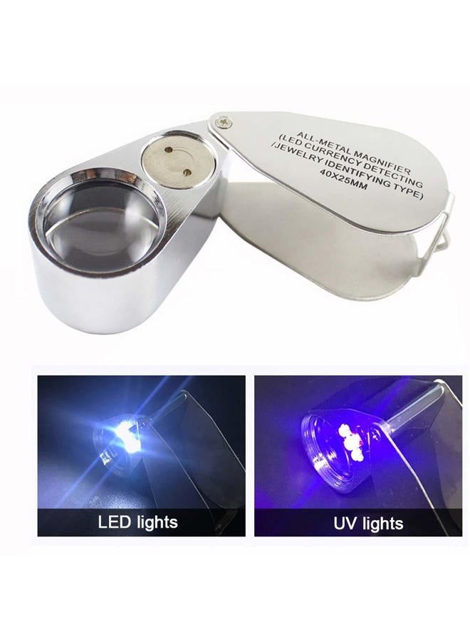 JEYUME عدسة مكبرة معدنية مضاءة JMY JYOME 40X، عدسة مكبرة مع ضوء LED، عدسة مجوهرات قابلة للطي للكشف عن العملات وتحديد المجوهرات - Image 3