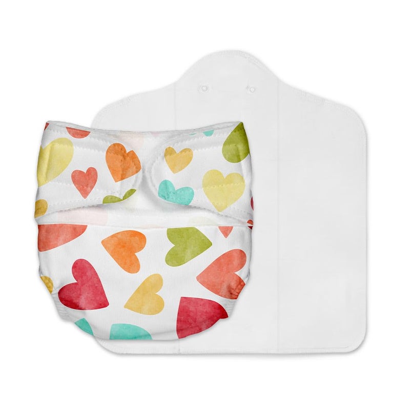 SuperBottoms Newborn UNO Pack of 1 (Shell + Insert) - Washable & Reusable waterproof Adjustable cloth diaper for babies -diaper with Prefold style Pad (Baby Hearts) - Image 1