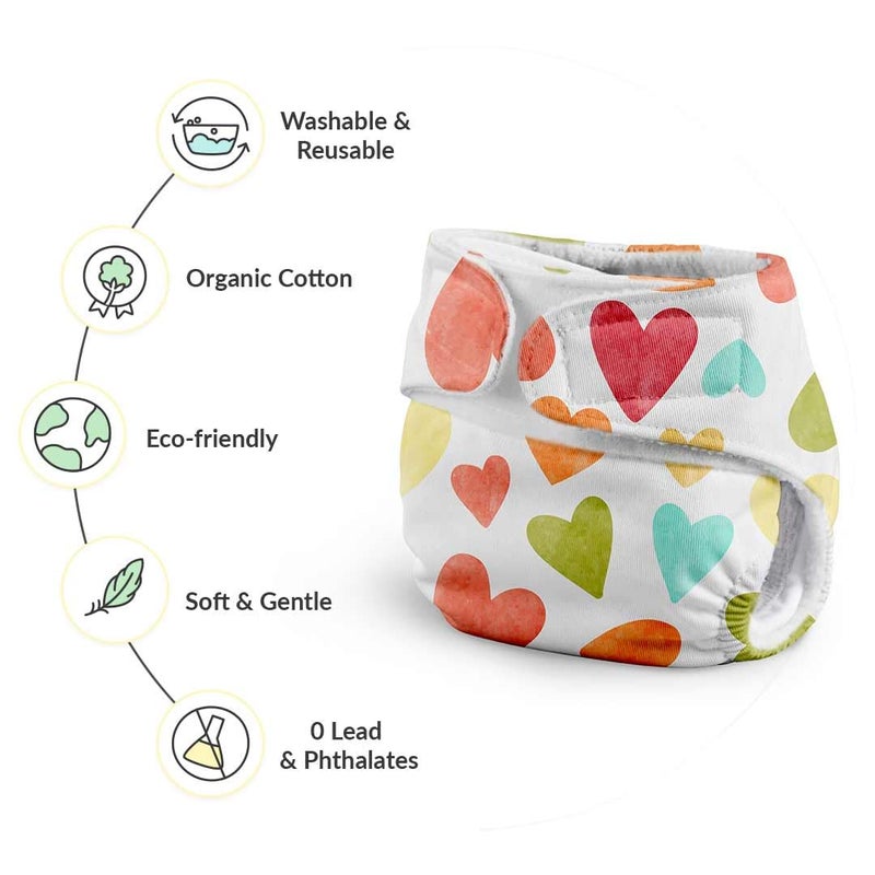 SuperBottoms Newborn UNO Pack of 1 (Shell + Insert) - Washable & Reusable waterproof Adjustable cloth diaper for babies -diaper with Prefold style Pad (Baby Hearts) - Image 4
