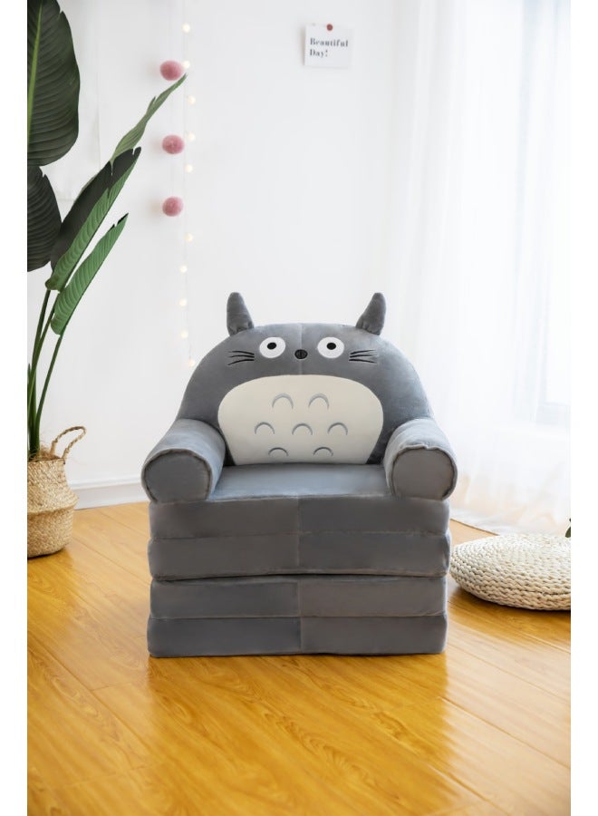 Cartoon Folding Sofa Plush Toy Children's Sofa Removable And Washable Seat Birthday Gift Supply-Specifications:Four-layer Folding (expand 1.5m)-Color:Dark Gray Totoro - Image 1