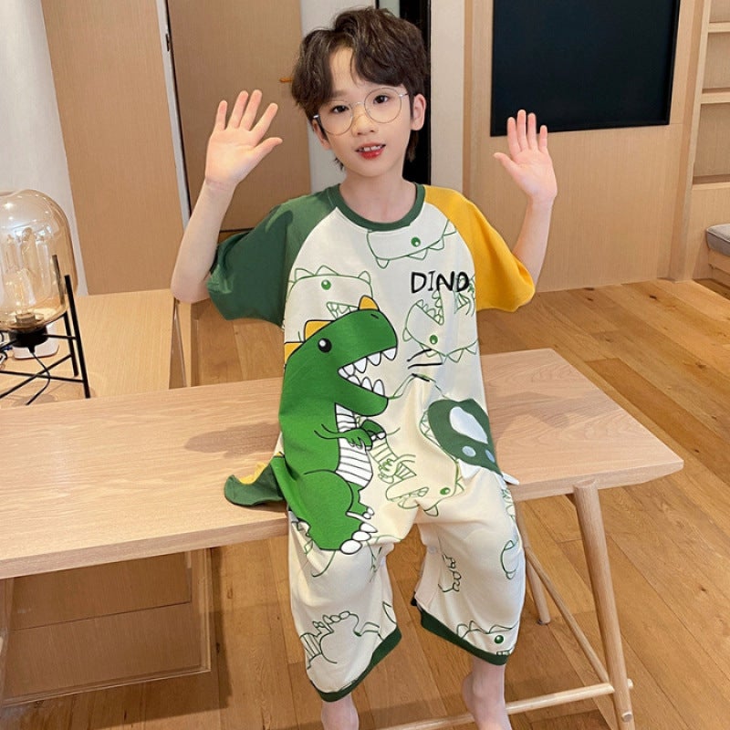 Childrens Sleepwear Boys Summer Pure Cotton Short-sleeved Anti-cold Summer Thin Mens Baby Sleeping Bag Home Clothes 22800 